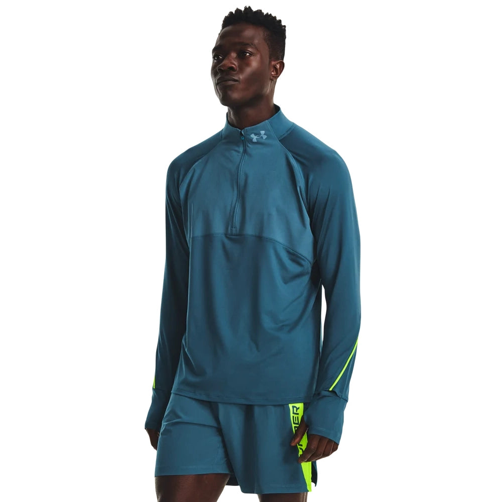 Under Armour Mens Qualifier Run 2.0 ½ Zip T-Shirt In Teal