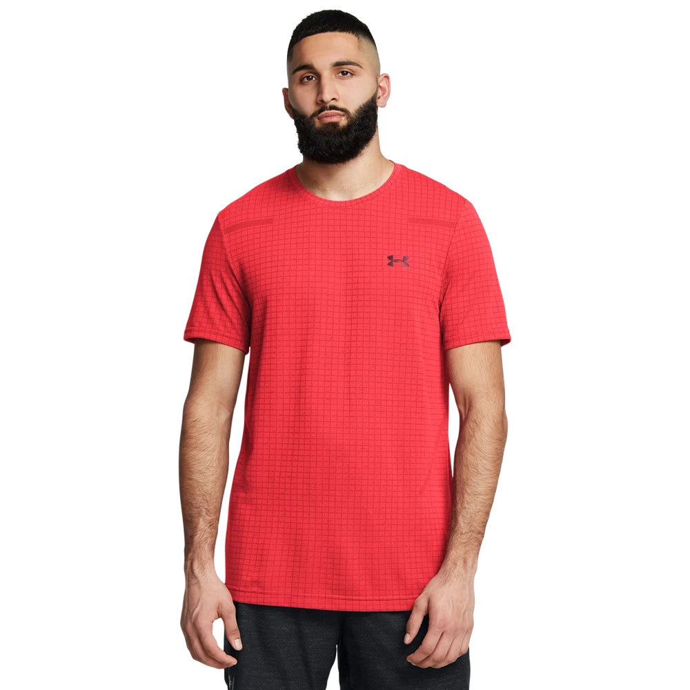 Under Armour Mens Seamless Grid Short Sleeves T-Shirt In Red