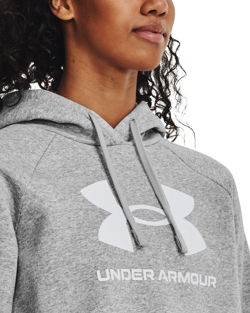 Under Armour Women Rival Fleece Big Logo Hoodie Gray Light Heather/White