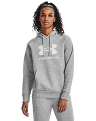Under Armour Women Rival Fleece Big Logo Hoodie Gray Light Heather/White