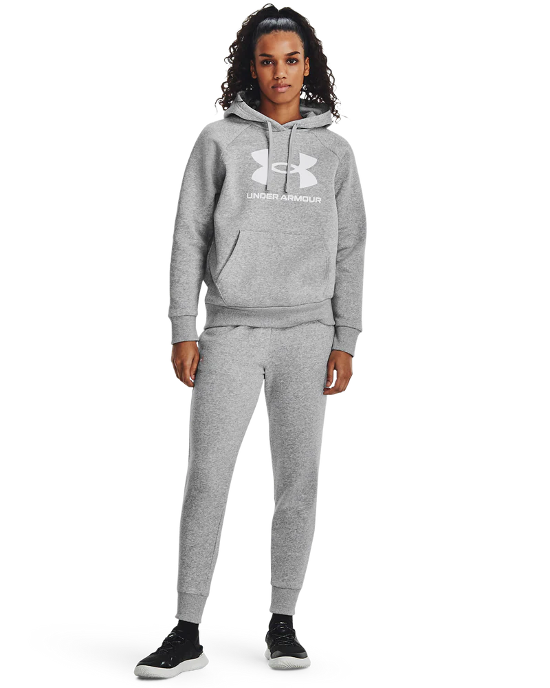 Under Armour Women Rival Fleece Big Logo Hoodie Gray Light Heather/White