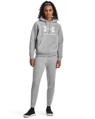 Under Armour Women Rival Fleece Big Logo Hoodie Gray Light Heather/White