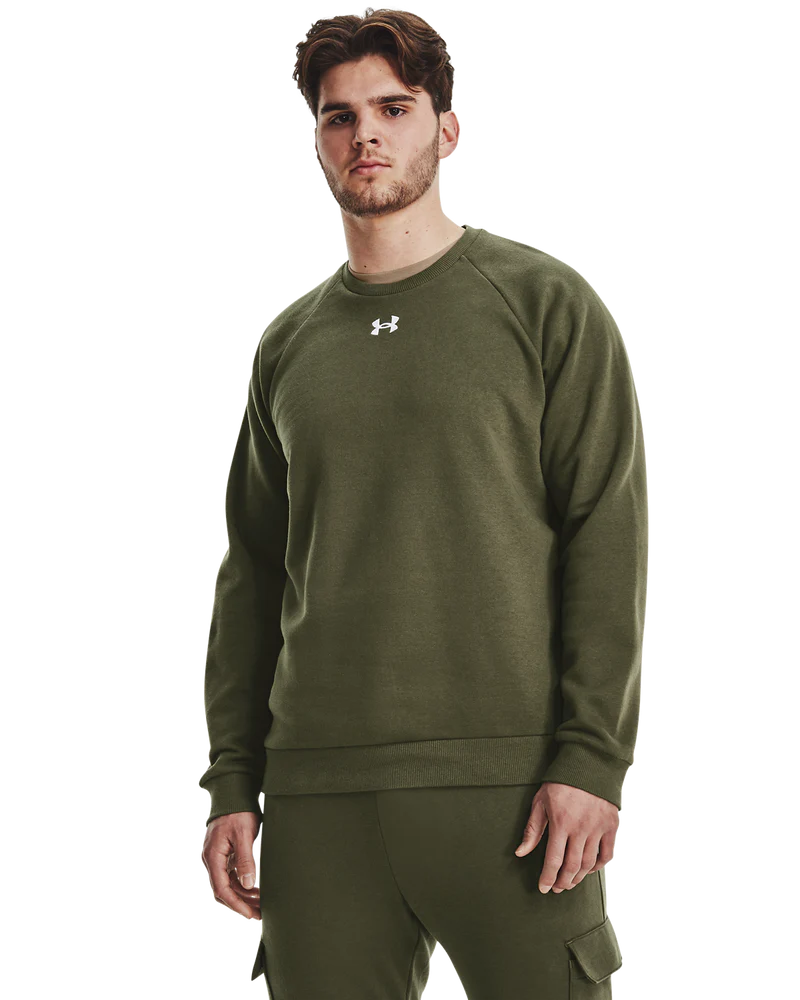 Under Aromour Men Rival Fleece Crew Marine Od Green/White