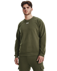 Under Aromour Men Rival Fleece Crew Marine Od Green/White