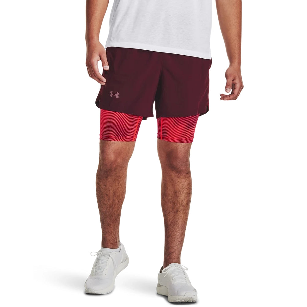 Under Armour Mens Launch 5" 2-In-1 Short In Maroon Multi