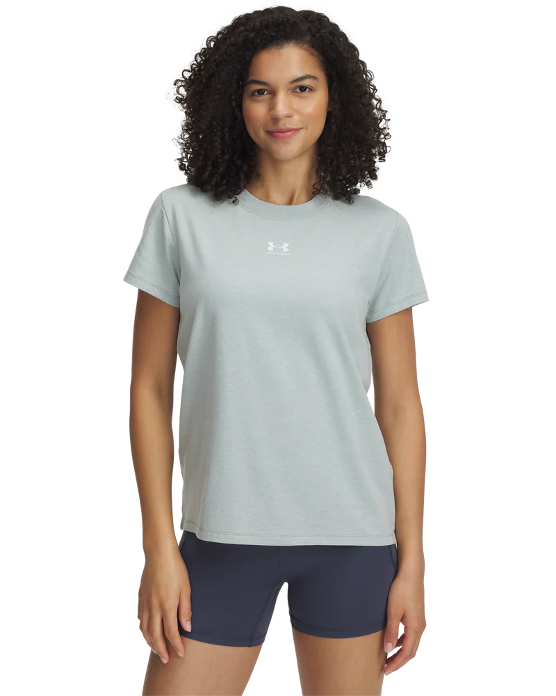 Under Armour Womens Rival Core Short Sleeves T-Shirts In Enamel Blue