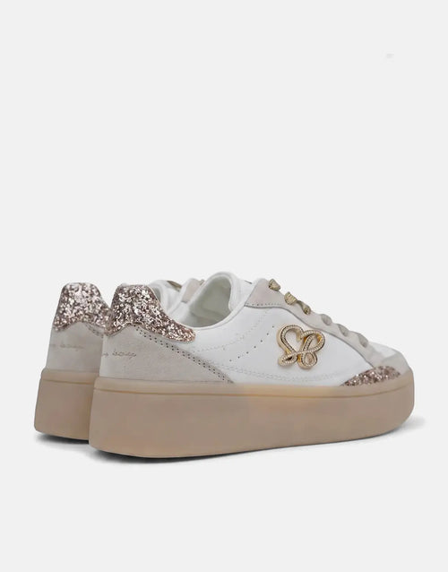 Sissyboy Ladies Blaine Platform Sneakers In White & Gold