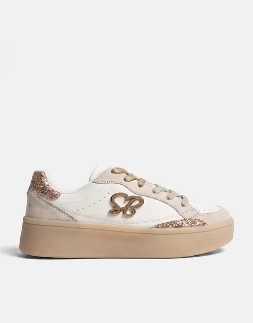 Sissyboy Ladies Blaine Platform Sneakers In White & Gold