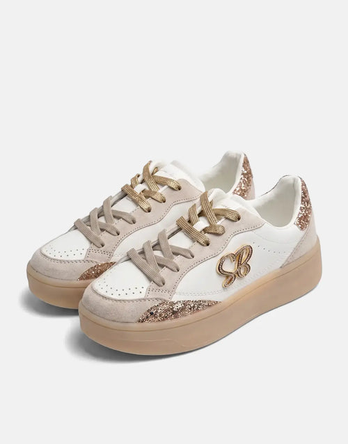 Sissyboy Ladies Blaine Platform Sneakers In White & Gold