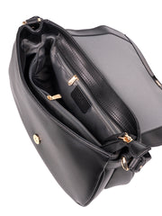 Polo Boxcalf Flapover Shoulder Bag  Black