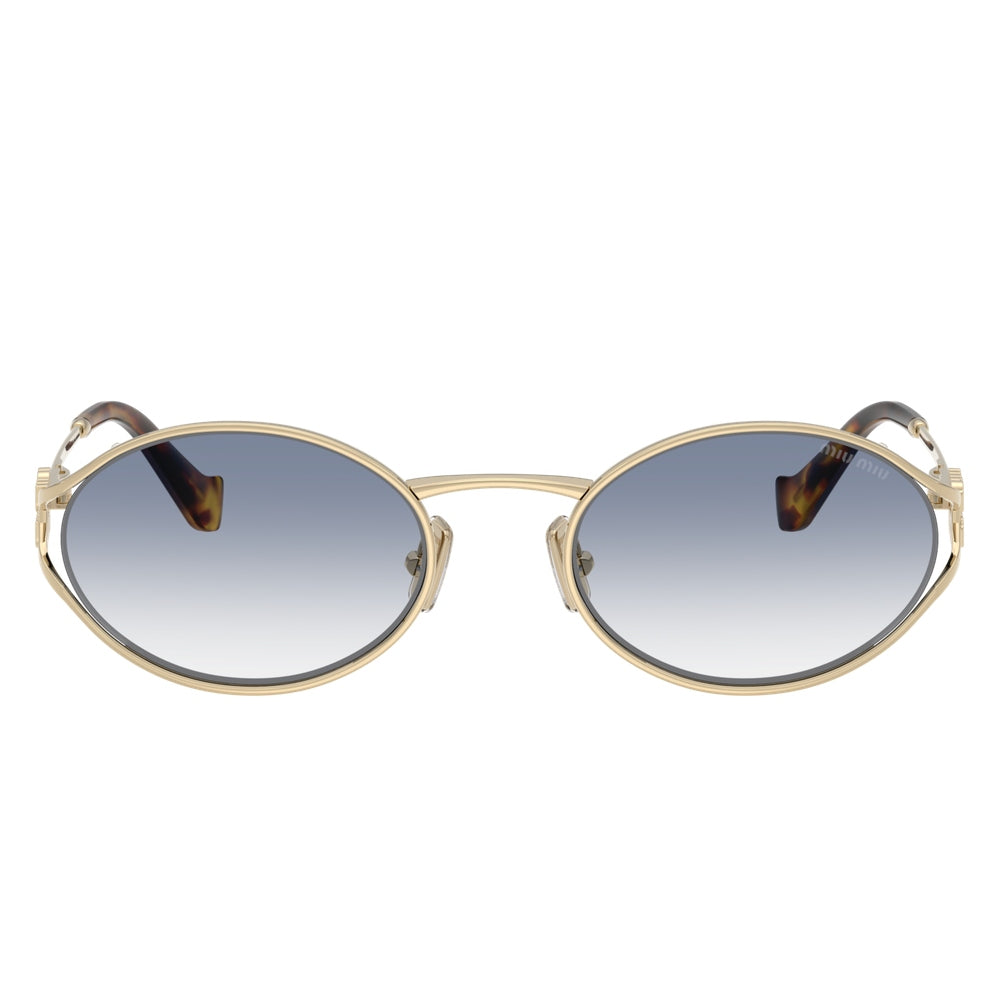 Miu Miu Womens Oval Metal Frame Sunglasses In Gold/Light Blue