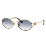 Miu Miu Womens Oval Metal Frame Sunglasses In Gold/Light Blue