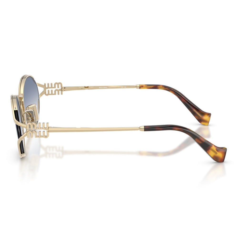Miu Miu Womens Oval Metal Frame Sunglasses In Gold/Light Blue