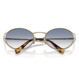 Miu Miu Womens Oval Metal Frame Sunglasses In Gold/Light Blue