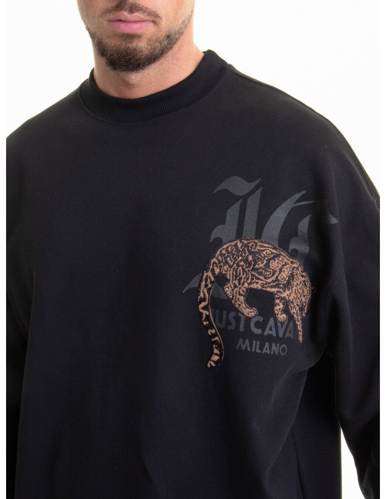 Just Cavalli Mens Brushed Cotton Fleece Sweatshirt In Black