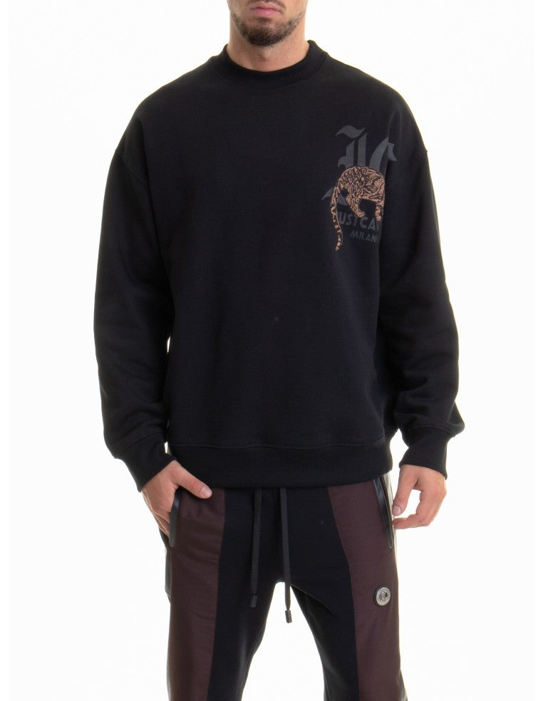 Just Cavalli Mens Brushed Cotton Fleece Sweatshirt In Black