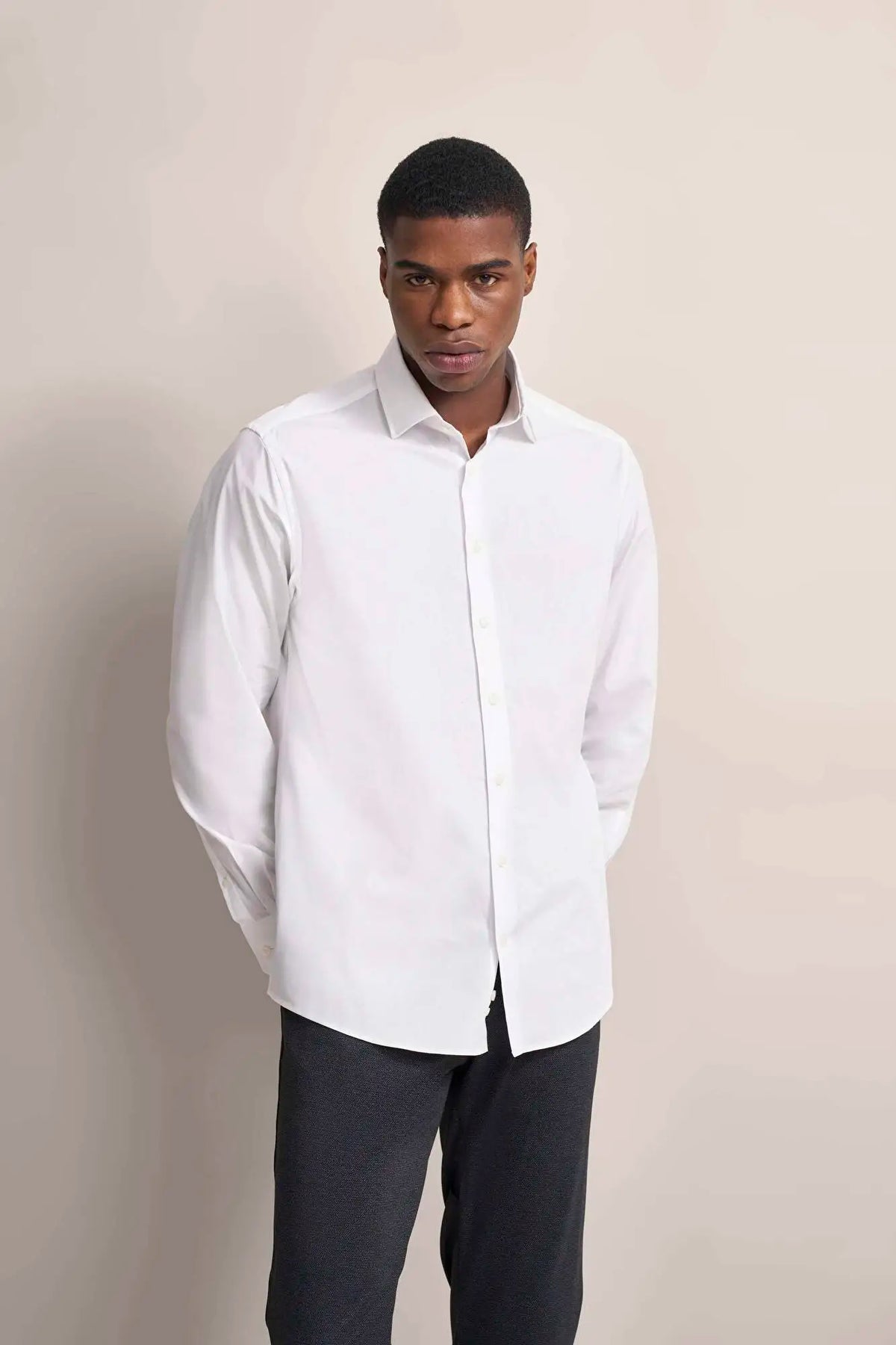 Bugatti Mens Casual Long Sleeve Shirt With Kent Collar In White