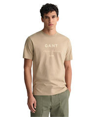 Gant 347284 Logo Script Printed Ss T-Shirt  Khaki