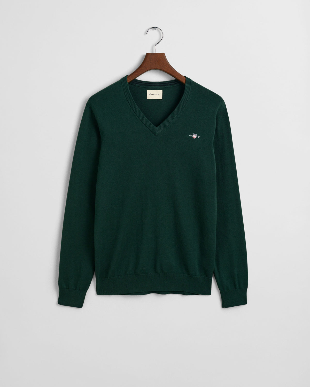 Gant Mens Classic Cotton V-Neck In Green