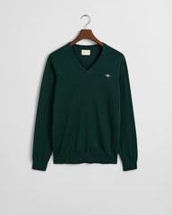 Gant Mens Classic Cotton V-Neck In Green