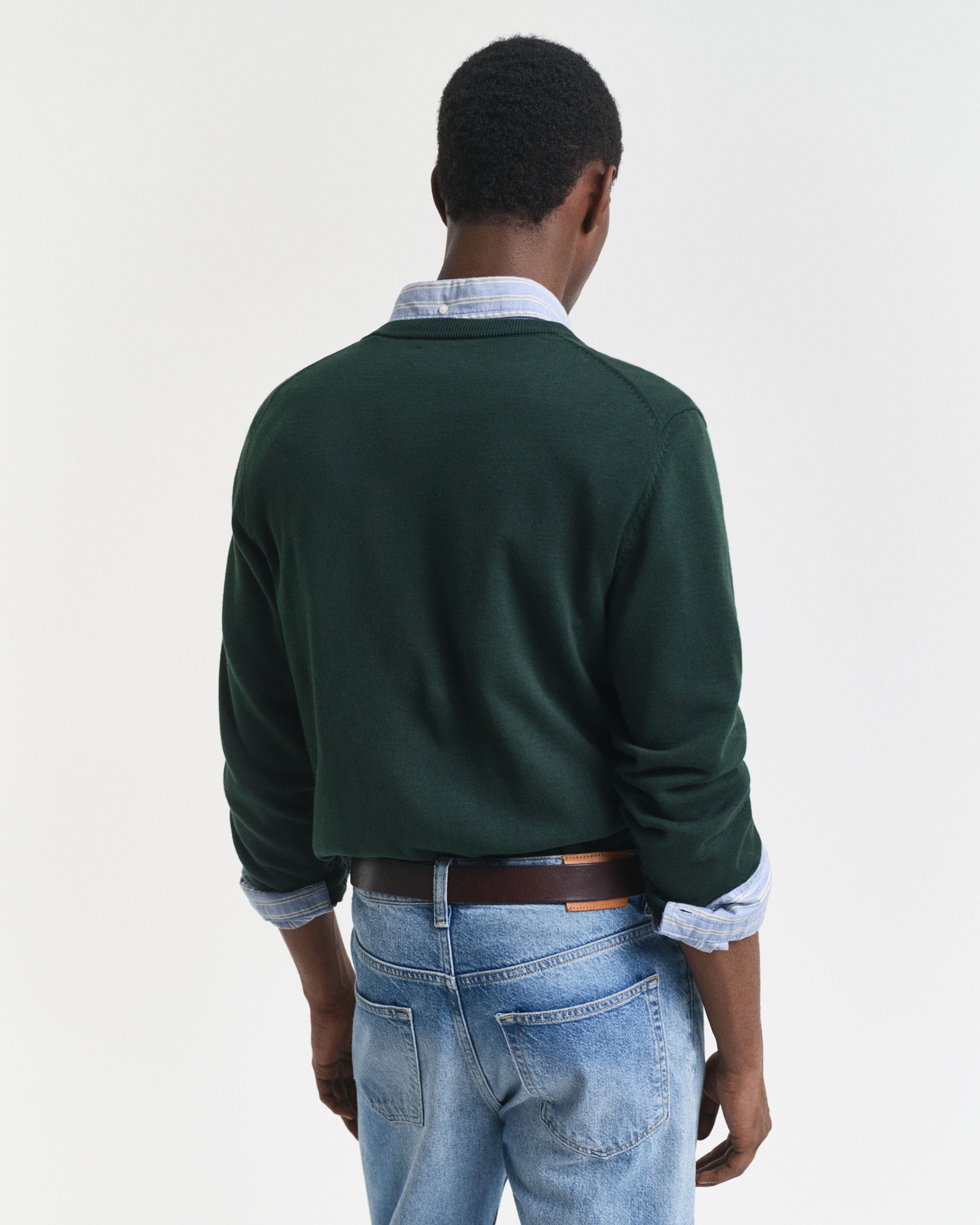Gant Mens Classic Cotton V-Neck In Green
