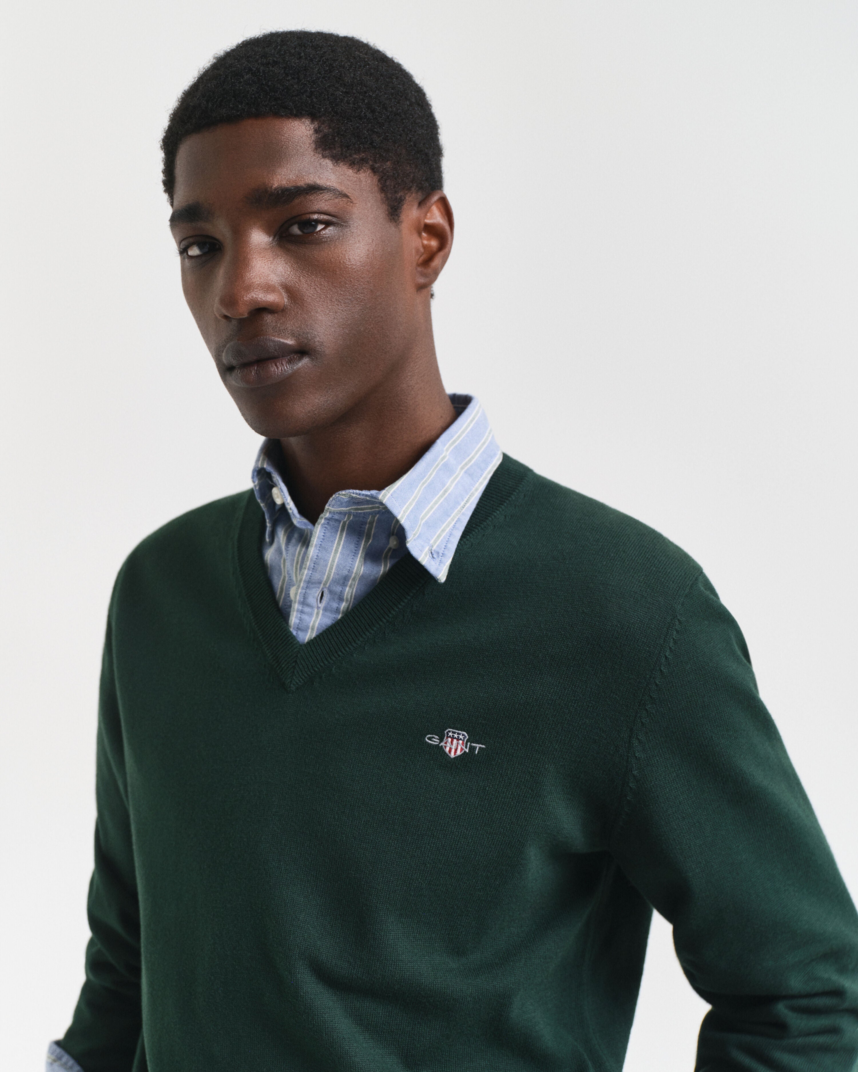 Gant Mens Classic Cotton V-Neck In Green