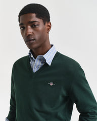 Gant Mens Classic Cotton V-Neck In Green