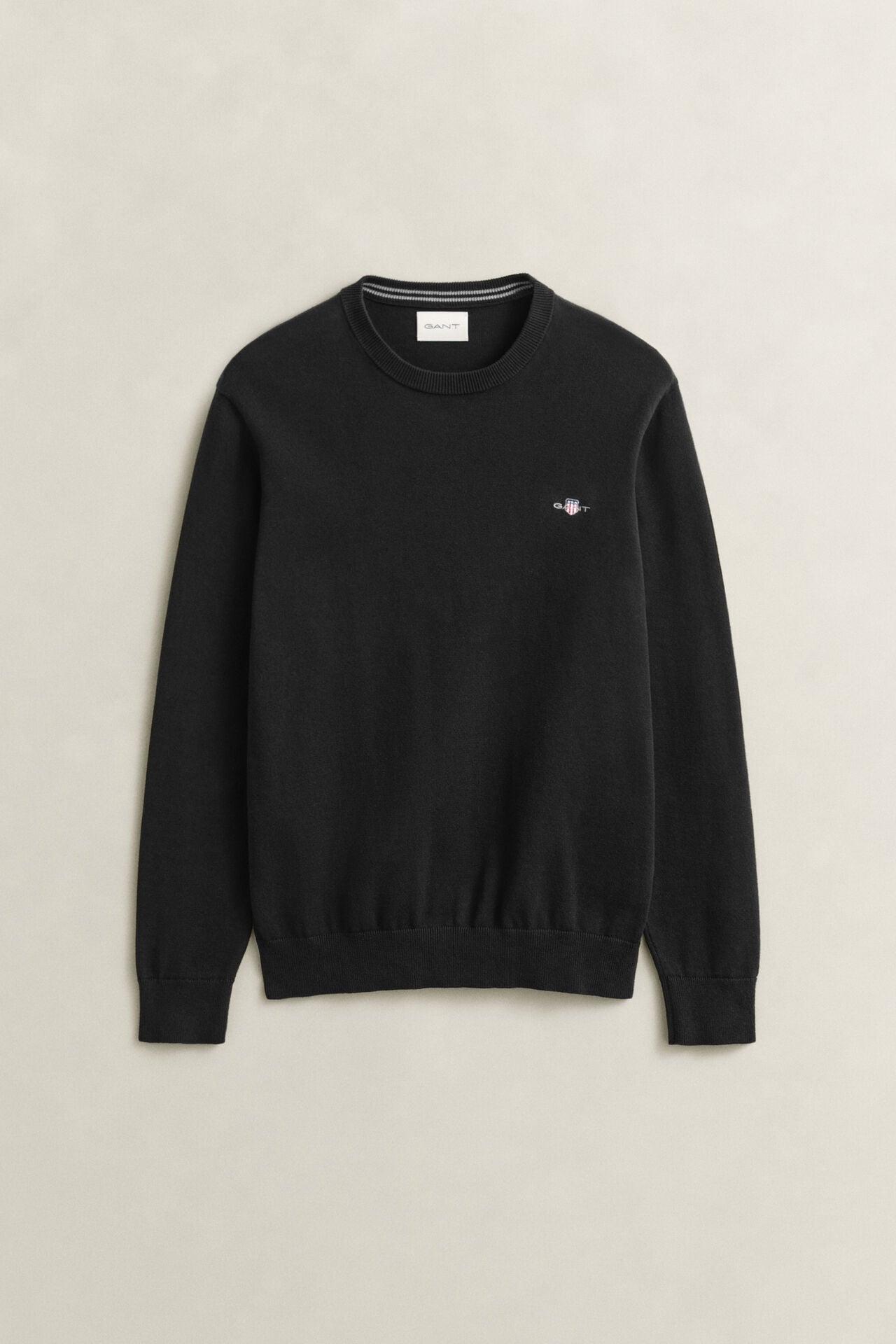 Gant Mens Classic Cotton C-Neck Crew Top Sweater In Black