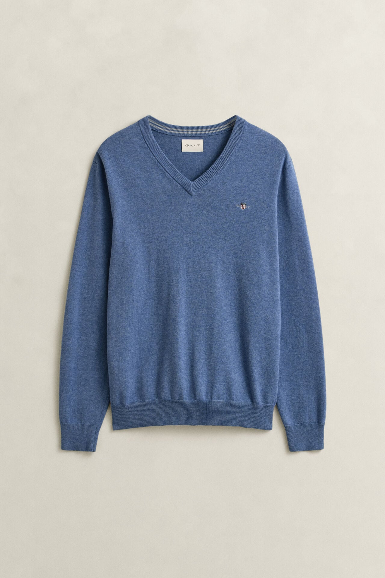 Gant Classic Cotton V-Neck Sweater In Denim