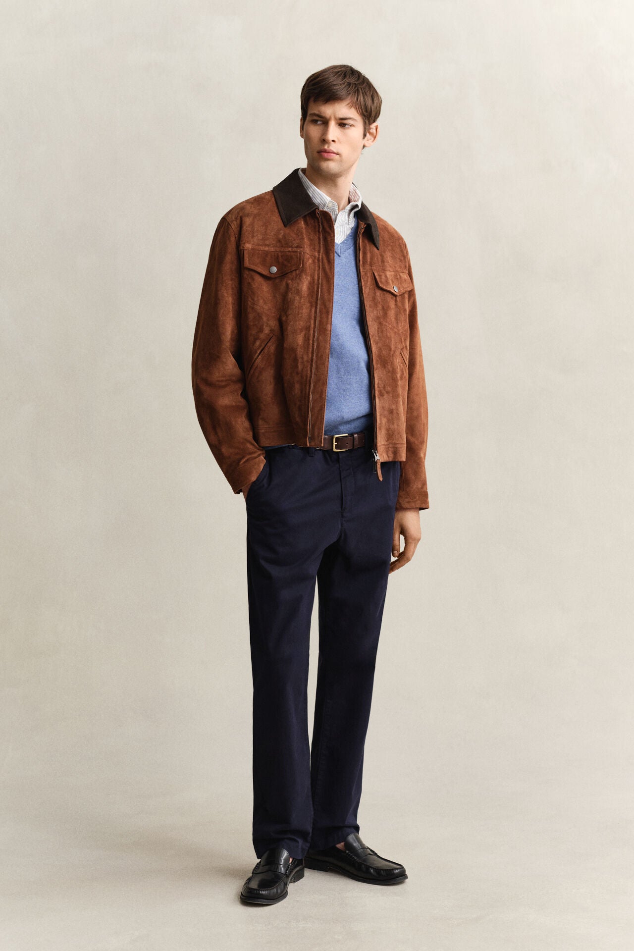 Gant Classic Cotton V-Neck Sweater In Denim