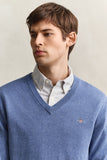 Gant Classic Cotton V-Neck Sweater In Denim
