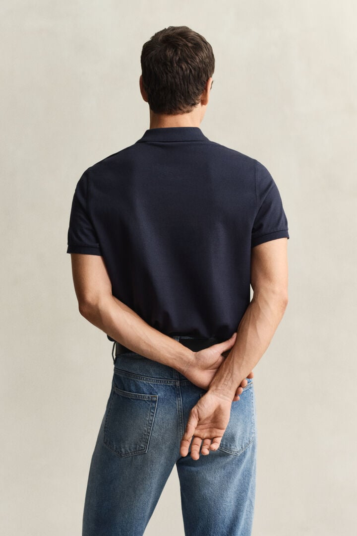 Gant Mans Regular Shield Short Sleeve Pique Polo Shirt In Navy