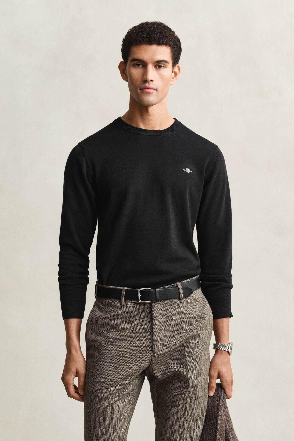 Gant Mens Classic Cotton C-Neck Crew Top Sweater In Black