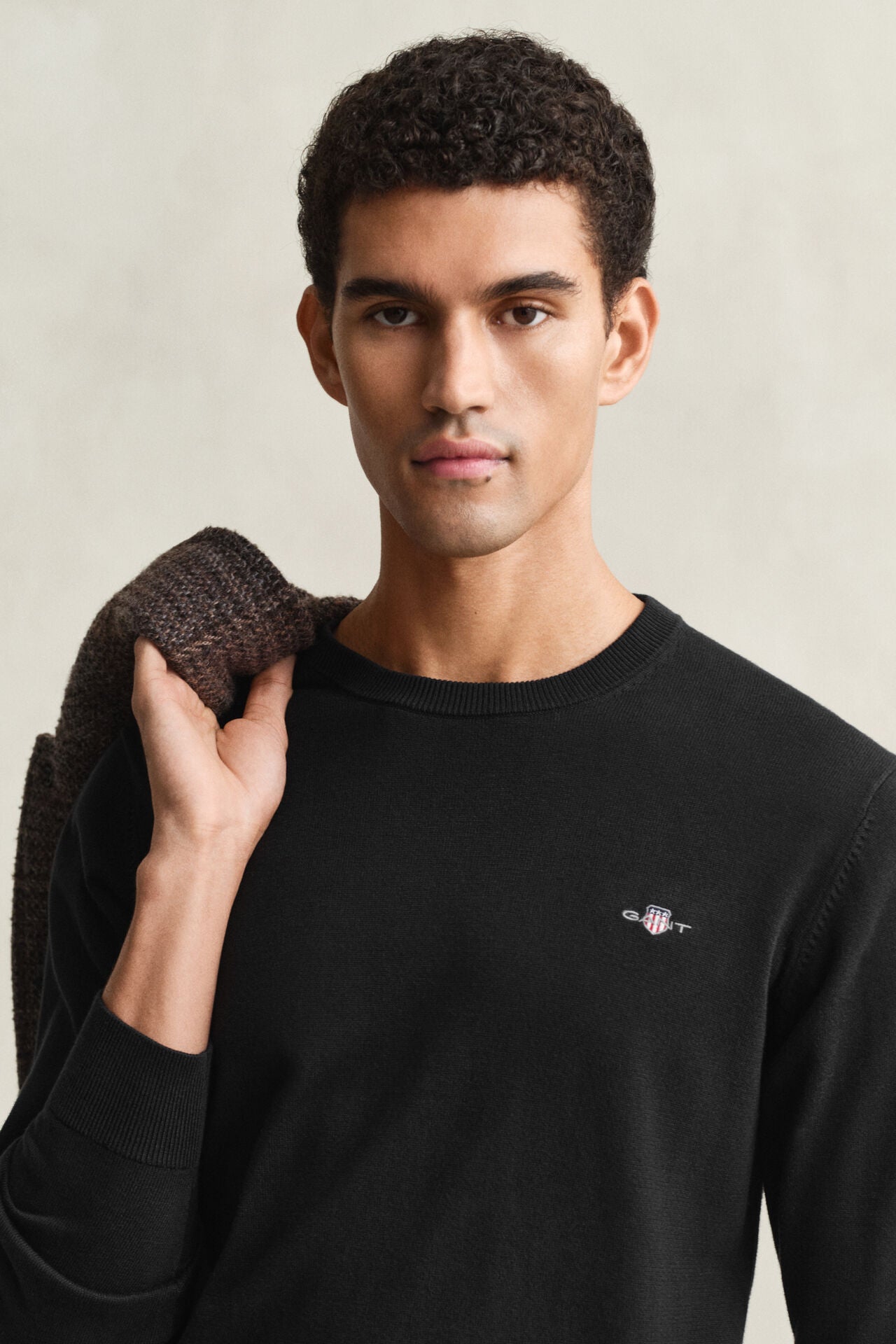 Gant Mens Classic Cotton C-Neck Crew Top Sweater In Black