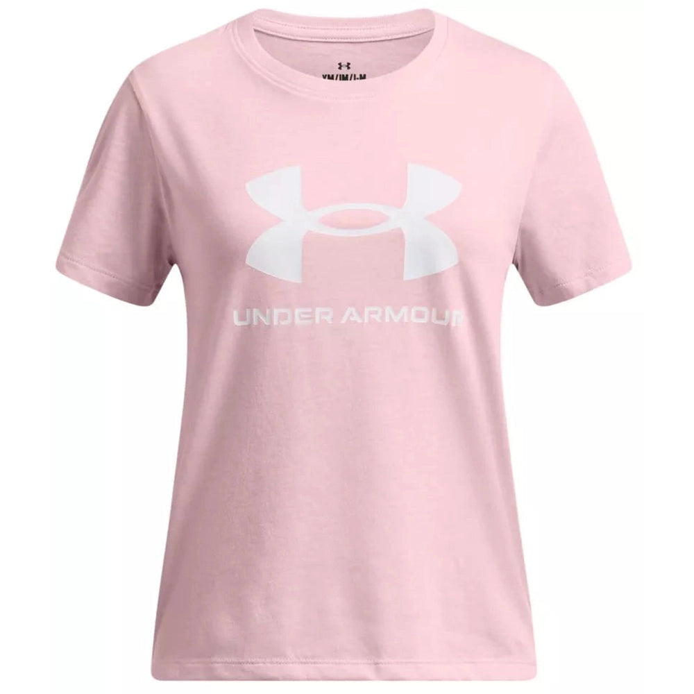 Under Armour Girls Big Logo Short Sleeves T-Shirt In Light Pink/White