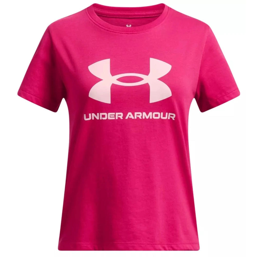 Under Armour Girls Big Logo Short Sleeves T-Shirt In Fuchsia Pink/Pink