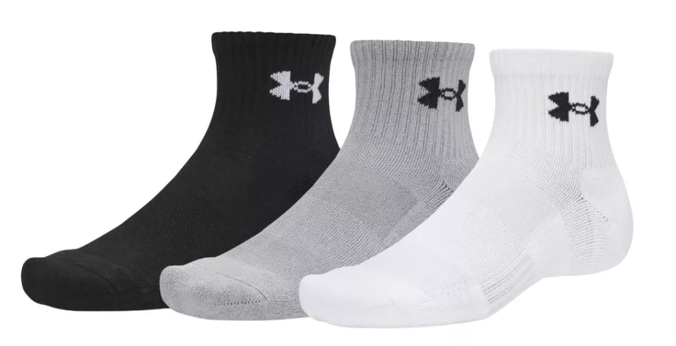 Under Armour Unisex Perfomance 3 Pack Cotton Socks In Black & Grey