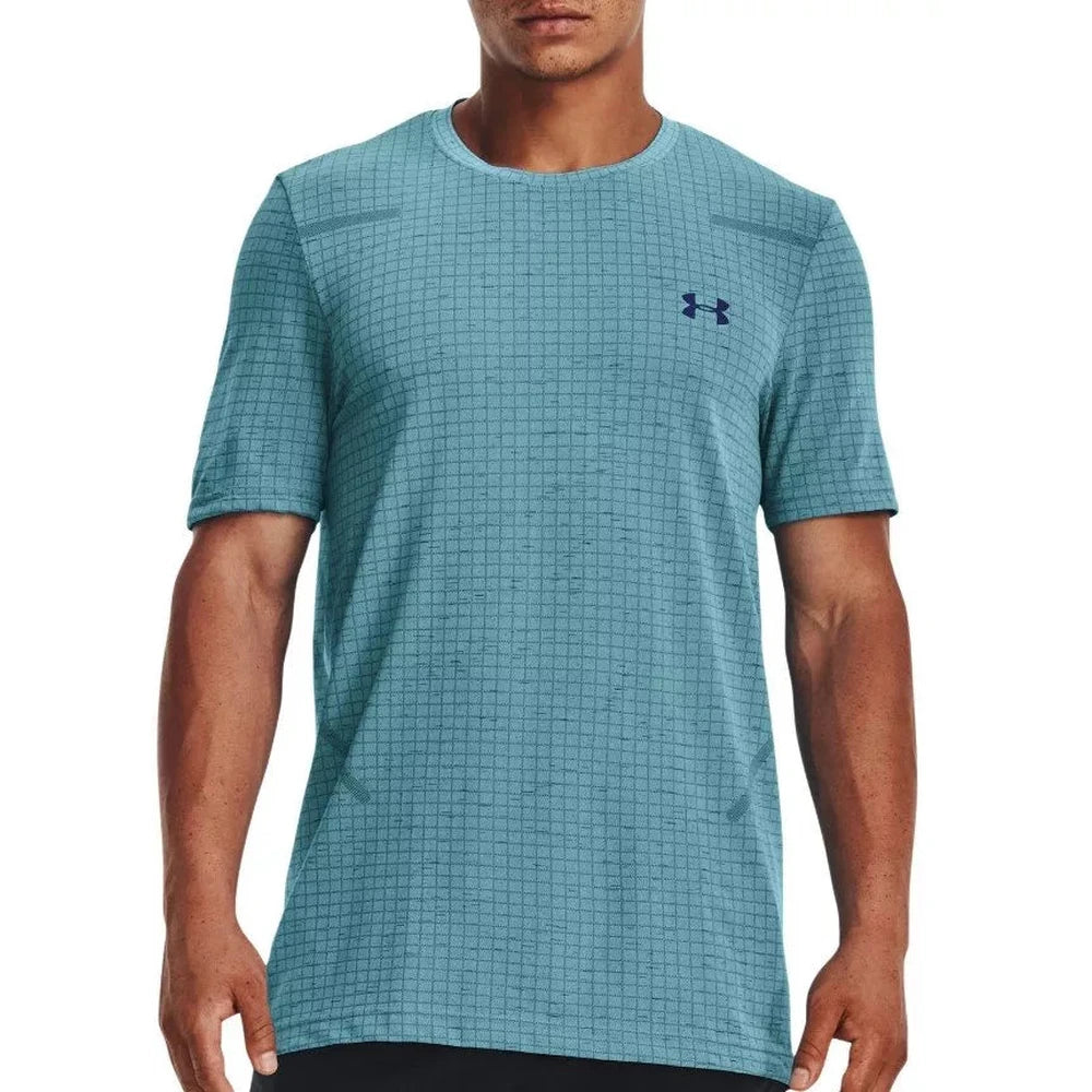 Under Armour Mens Seamless Grid Short Sleeves T-Shirt In Teal