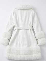 Sissy boy Womens Faux Fur And Faux Leather Coat In Off White