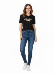 Sissyboy Ladies Regular T-Shirt with Bling In Black