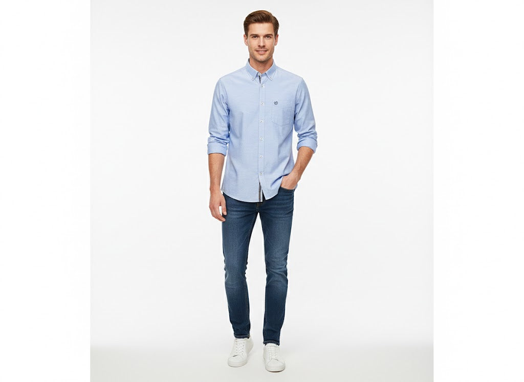 Bugatti Mens Casual Long Sleeve Shirt In Light Blue