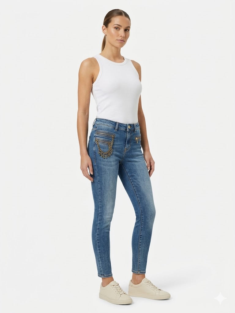 Sissy boy Mid Waist Skinny Jeans With Zips In Medium Vintage