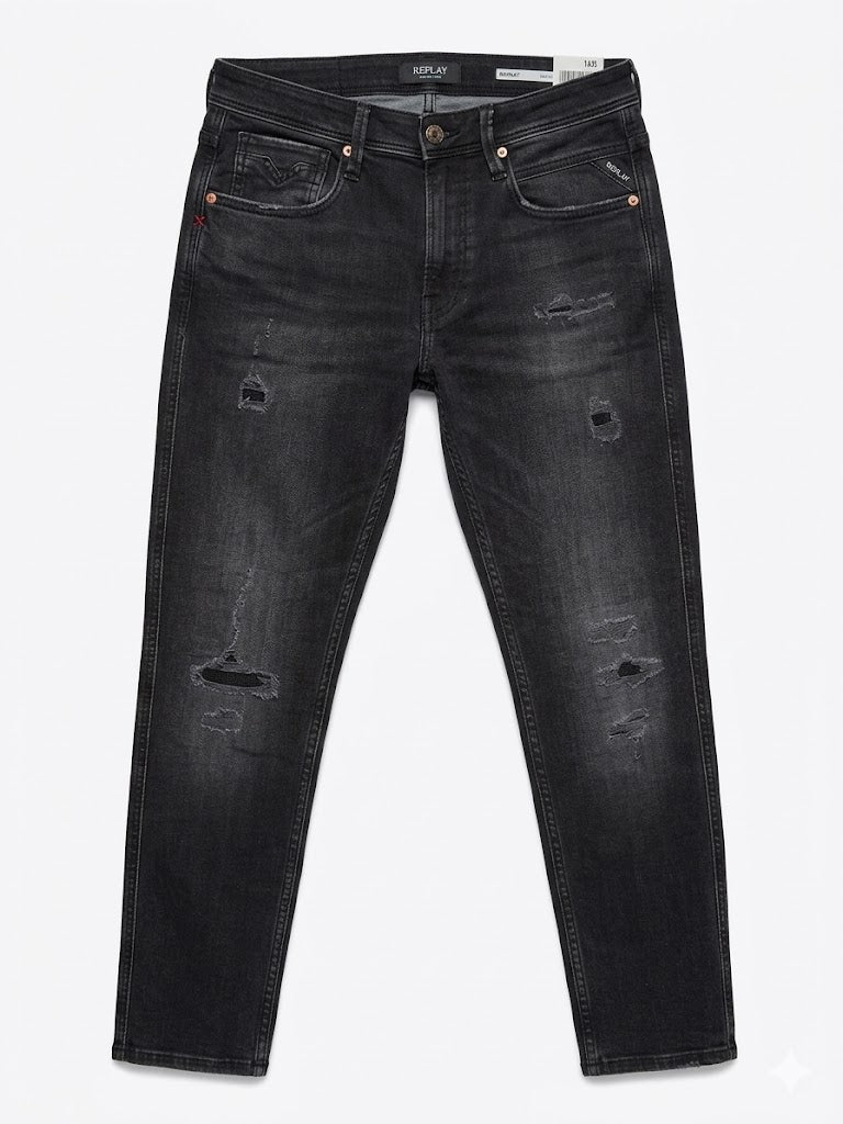 Replay Mens Bronny Supper Slim Jeans In  Black