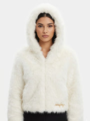 Sissy boy Womens Faux Fur Zip Through Jacket In Cream