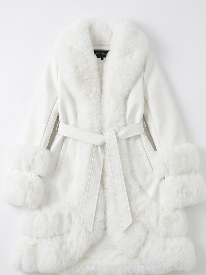 Sissy boy Womens Faux Fur And Faux Leather Coat In Off White