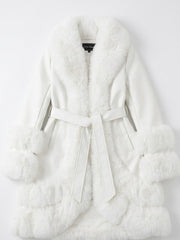 Sissy boy Womens Faux Fur And Faux Leather Coat In Off White