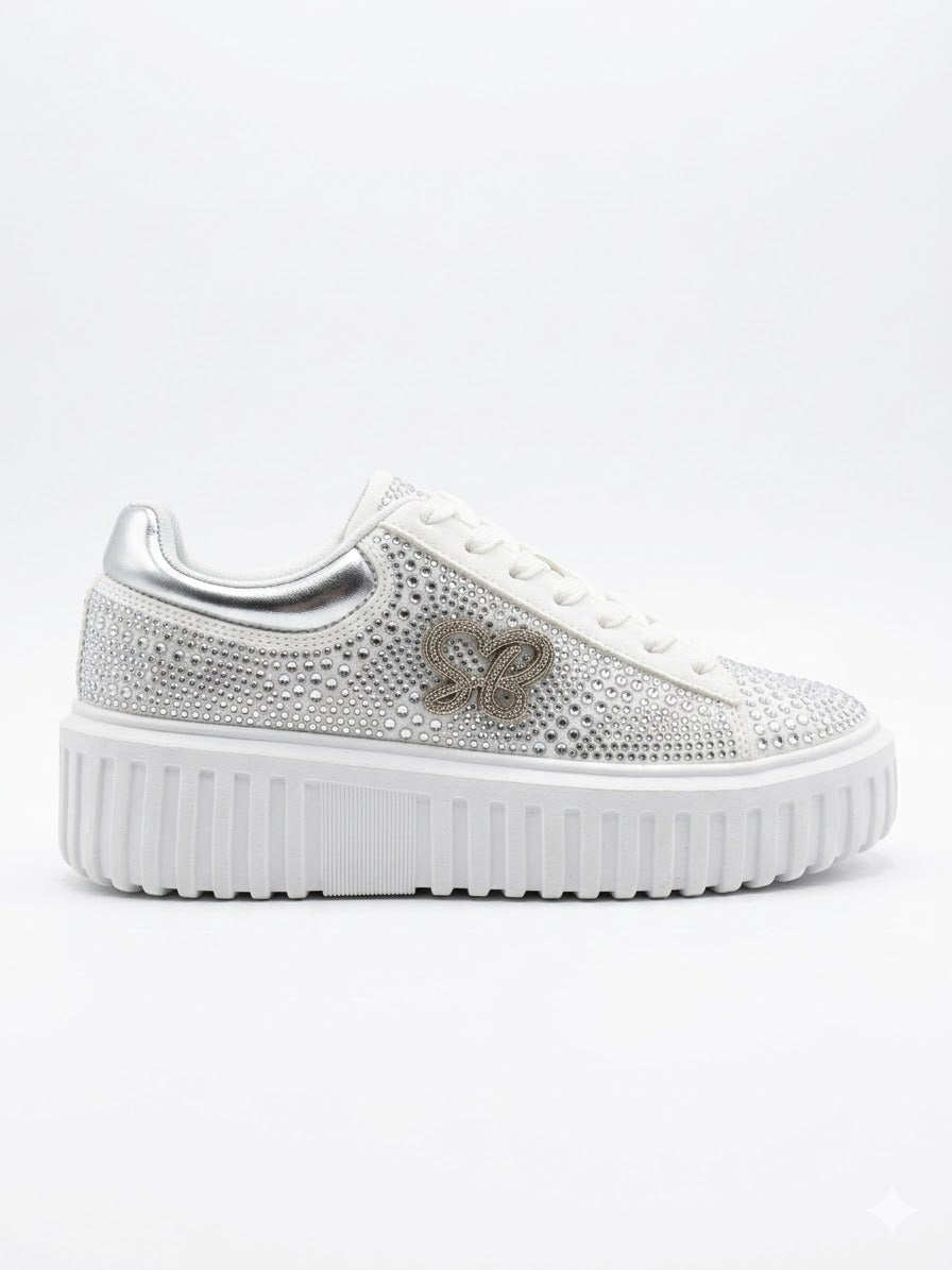 Sissy boy Womens Platform Sneaker With Bling Detail In White