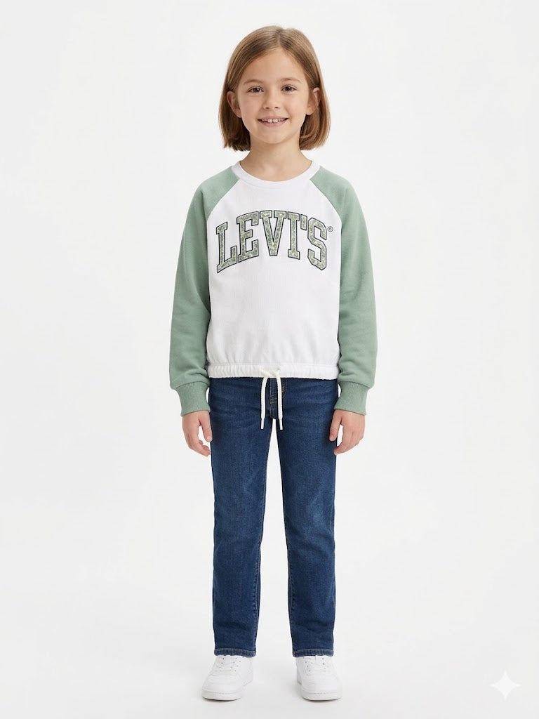 Levis Collegiate Floral Long Sleeve Top In Blue Surf