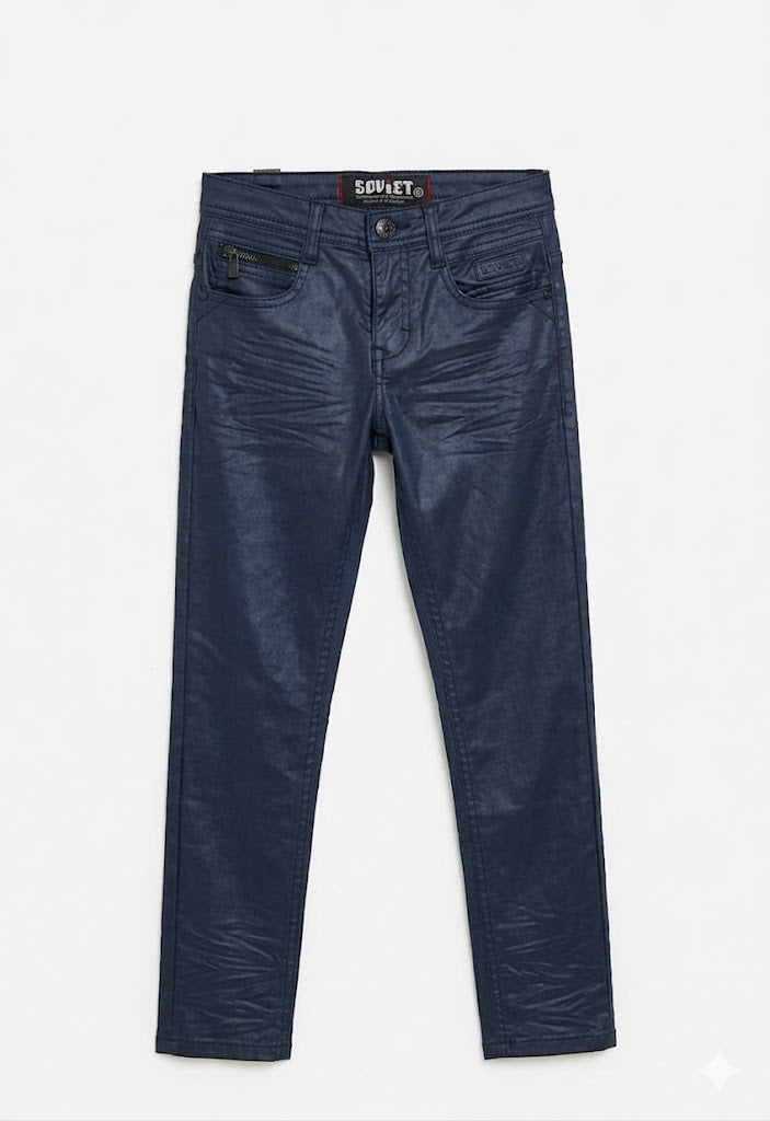 Soviet Boys Coated Skinny Denim In Navy
