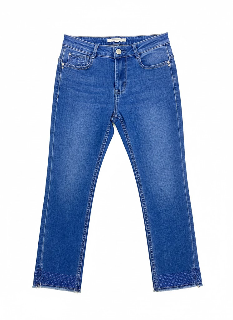 Sissyboy Womens Mid-Waist Capri Jeans With Diamentes In Denim Blue